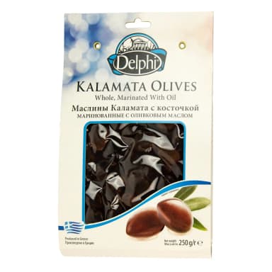 Маслины Delphi каламата с косточкой с оливковым маслом в/у 250 г