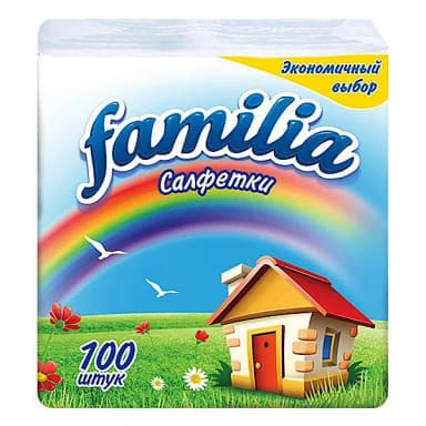 Салфетки бумажные Familia 1-слойные 100 шт