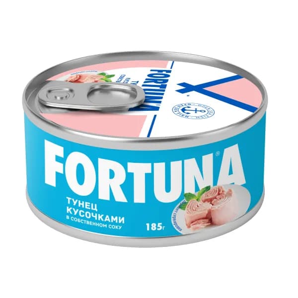 Тунец Fortuna кусочками в с/соку 185 г