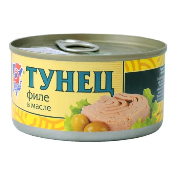 Тунец 5 Морей филе в масле 185 г