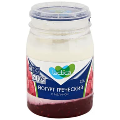 Йогурт Lactica греческий с малиной 3% 190 г пл/б БЗМЖ