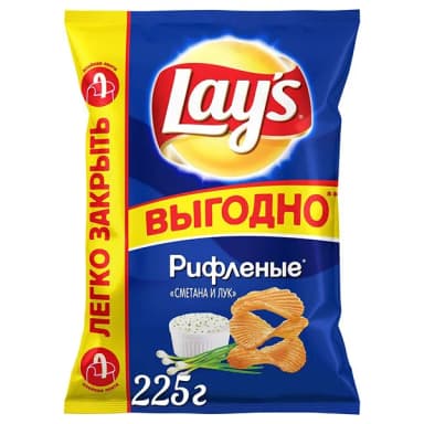 Чипсы Lays сметана лук рифленые 225 г