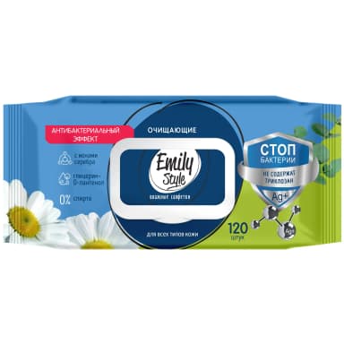 Салфетки влажные Emily Style антибактериальные 120 шт