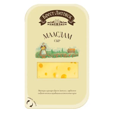 Сыр Брест-Литовск маасдам 45% БЗМЖ нарезка 130 г