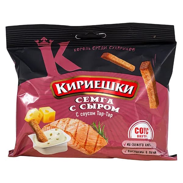 Сухарики Кириешки ржаные со вкусом сыра и семги с соусом тартар 60 г